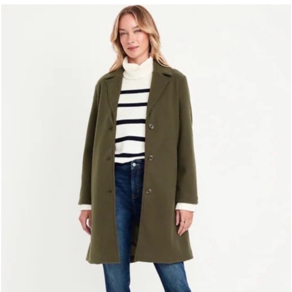 Old Navy Olive Trench Car Coat Size Large Tall EUC - Picture 4 of 4